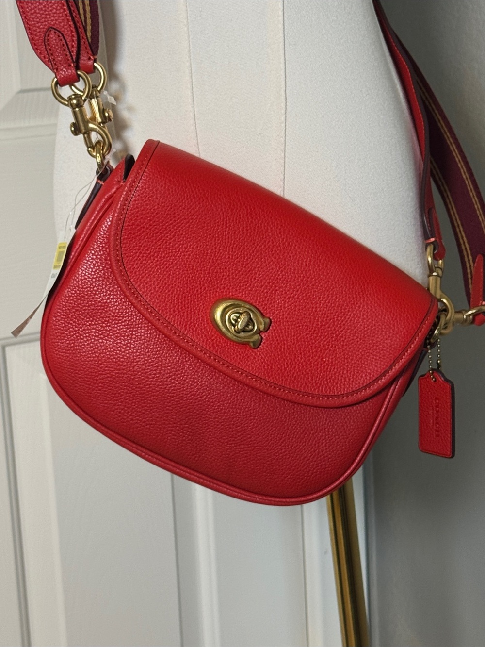 Coach Red Pebble Leather Crossbody Saddle Bag